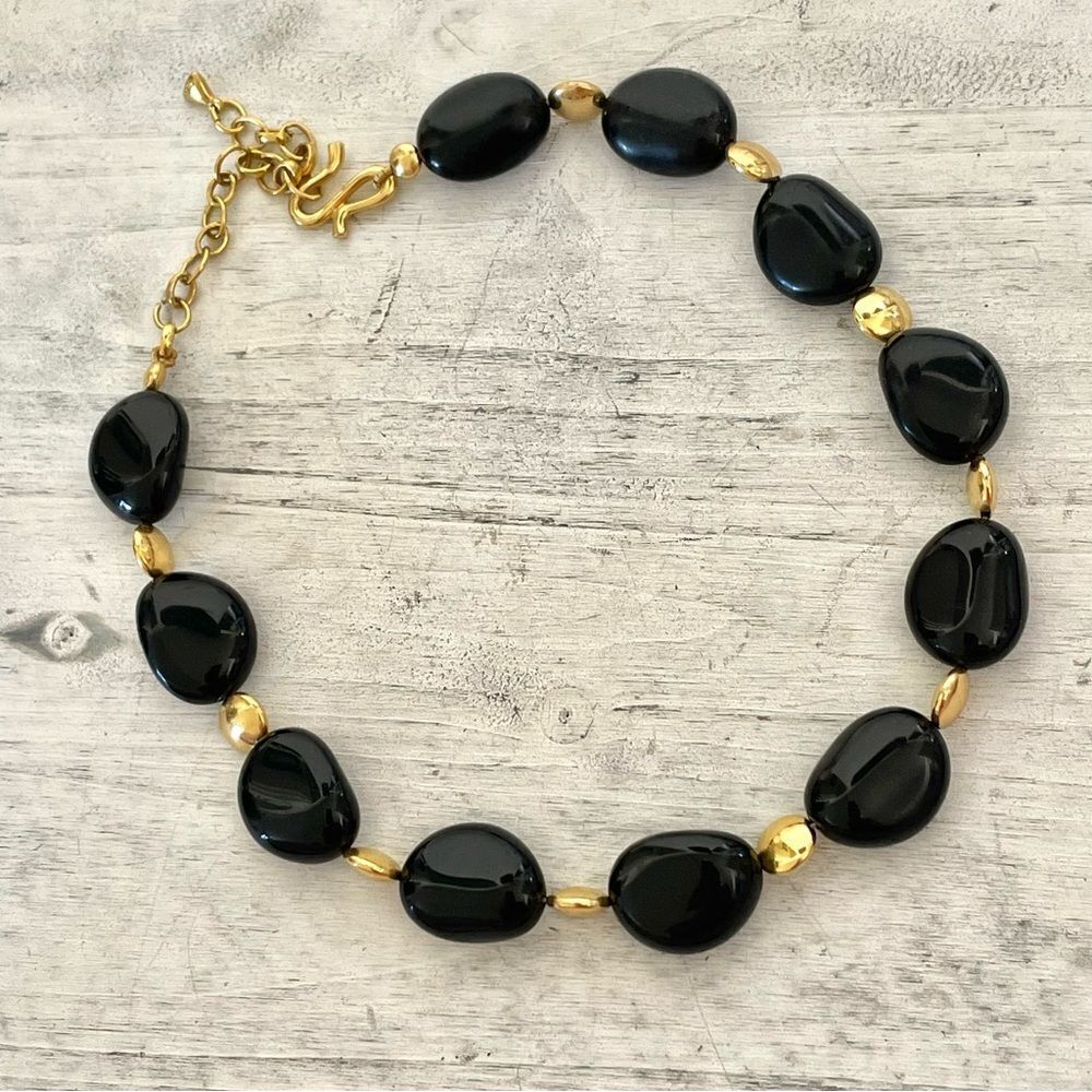 Liz Claiborne black and gold tone beaded necklace